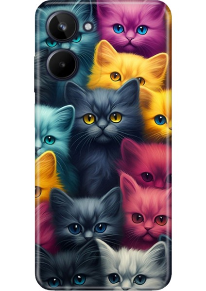 Realme 10 4g Kılıf Renkli Realme 10 Silikon Kedi Ordusu