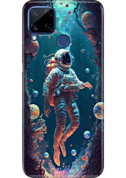 Realme C15 Kılıf Desenli Silikon Renkli Tpu Uv Astronot