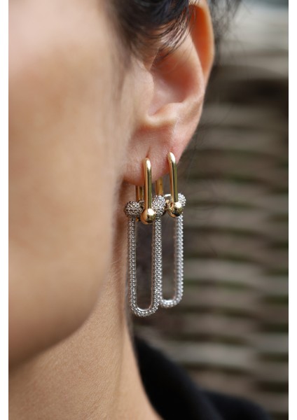 14 Ayar Altın Büyük Taşlı Bisiklet Zinciri Model Küpe