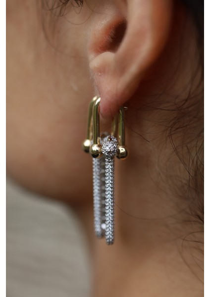 14 Ayar Altın Büyük Taşlı Bisiklet Zinciri Model Küpe modelleri