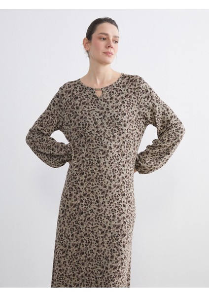 Yeni Sezon Bisiklet Yaka Leopar Desenli Elbise