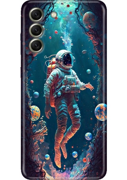Samsung Galaxy S21 Fe Kılıf Desenli Kapak Renkli Tpu Uv Astronot