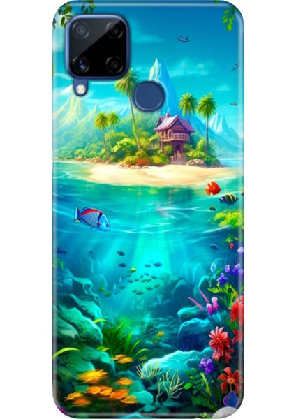 Realme C15 Kılıf Desenli Silikon Renkli Tpu Uv Island