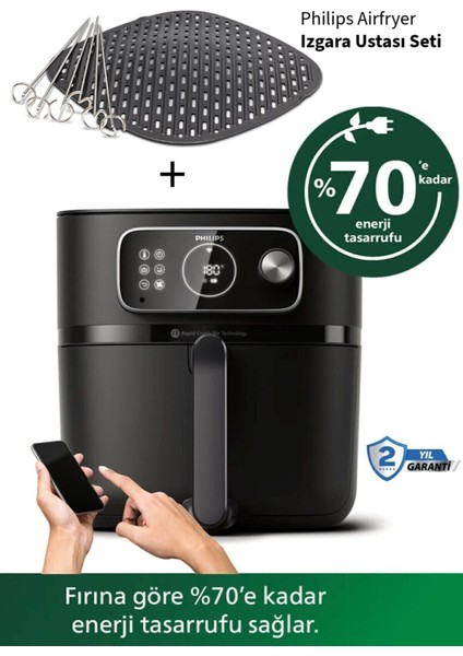 Homeıd Desteğiyle 7 Kişilik 8,3l Kapasite Uzaktan Yemek Pişirme 2kg 7000 Serisi Airfry & Fritöz + Şiş Izgara Seti
