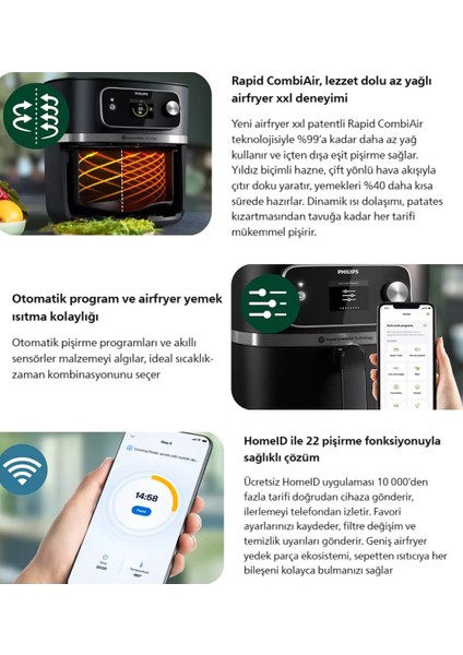 Homeıd Desteğiyle 7 Kişilik 8,3l Kapasite Uzaktan Yemek Pişirme 2kg 7000 Serisi Airfry & Fritöz + Şiş Izgara Seti modelleri