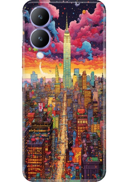 Vivo Y17S Kılıf Desenli Kapak Renkli Silikon Cvr Retro Newyork
