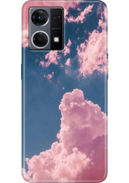 Oppo Reno 7 Kılıf (CPH2363) Egzotik Desenli Silikon Kampanyalı Kapak Pembe Bulut