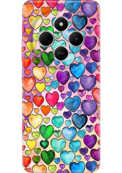 Xiaomi Redmi 14C Kılıf Renkli Rubber Desenli Silikon Kalp Çizim