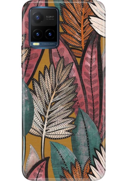 Vivo Y21S Uyumlu Kapak Kılıf Desenli Kapak Renkli Tpu Uv Yapraklar