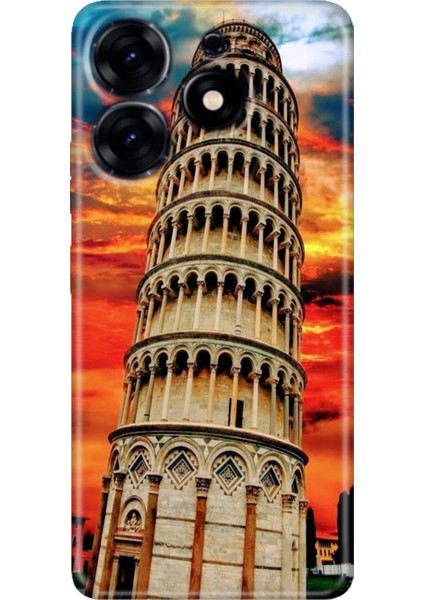 Tecno Spark 10 Pro Kılıf Renkli Temalı Tarz Silikon Pizza Kulesi