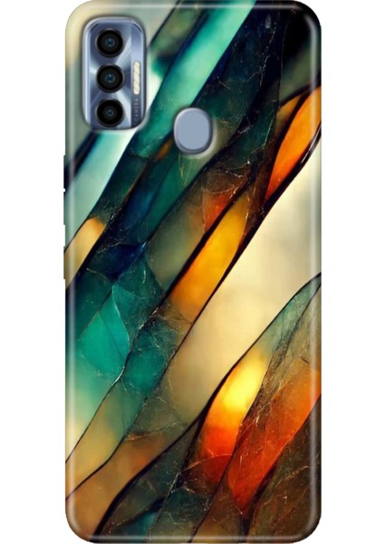 Tecno Spark 7 Pro Kılıf Renkli Silikon Flora Mermer