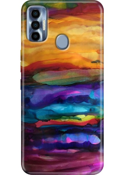 Tecno Spark 7 Pro Kılıf Renkli Silikon Sulu Boya