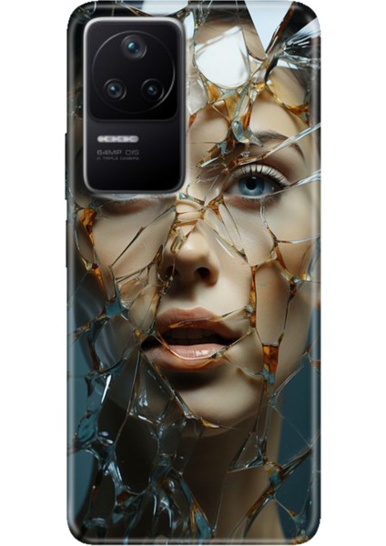 Xiaomi Poco F4 Kılıf Desenli Kapak Renkli Ermer Cam Kırığı