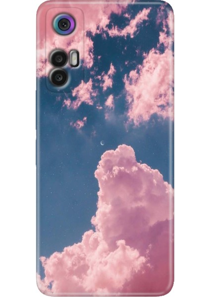 Tcl 30+ (Plus) Kılıf Silikon Renkli Resimli Arka Kapak Pembe Bulut