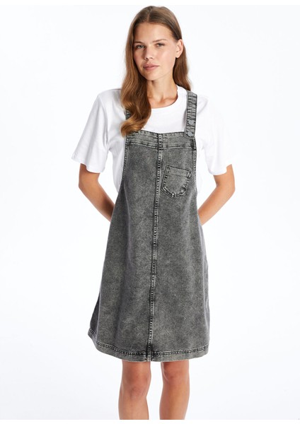 Yeni Sezon Kare Yaka Düz Askılı Kadın Jean Salopet Elbise fiyatları