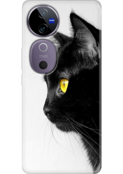 Vivo V40 Kılıf Desenli Temalı Esnek Silikon Kedi Bakışı