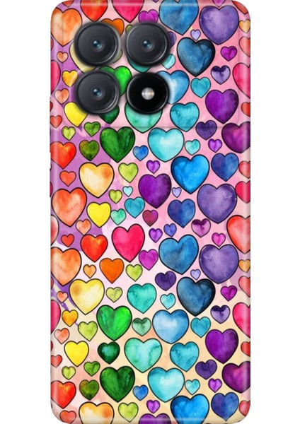 Xiaomi Poco X6 Pro Kılıf Renkli Esnek Silikon Kalp Çizim