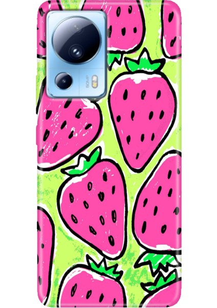 Xiaomi Mi 13 Lite Kılıf Desenli Mi 13 Lite Design Silikon Çilek