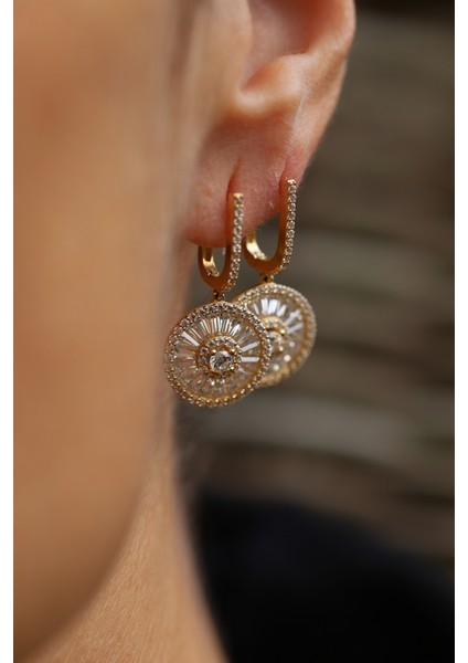 14 Ayar Altın Taşlı Trapez Küpe