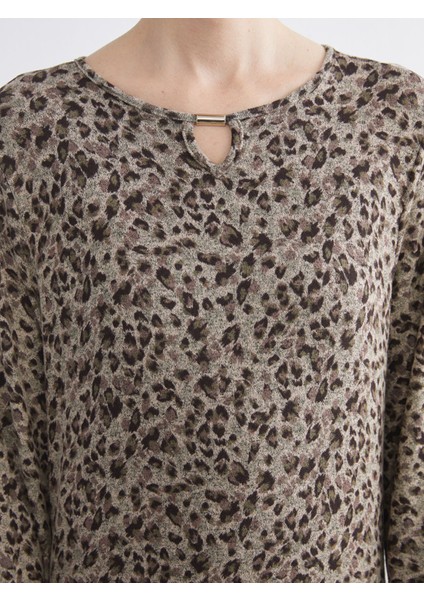 Yeni Sezon Bisiklet Yaka Leopar Desenli Elbise modelleri