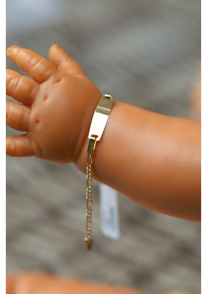 14 Ayar Altın Figaro Zincirli Çocuk Künyesi modelleri