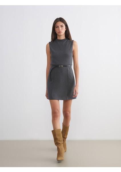 Yeni Sezon Bisiklet Yaka Beli Kemerli A Kesim Elbise