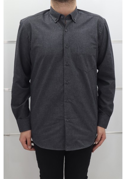 Fistan Store Erkek Düz Klasik Kesim Rahat Kalıp Tek Cepli Kışlık Kaşmir Gömlek