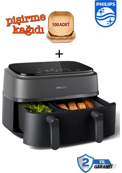 2750 W Güç ve Rapid Air Teknolojisi Çift Hazneli Büyük Hacim – 6 L + 3 L ile Maksimum Esneklik 3000 Serisi Çift Hazneli Airfryer & Fritöz