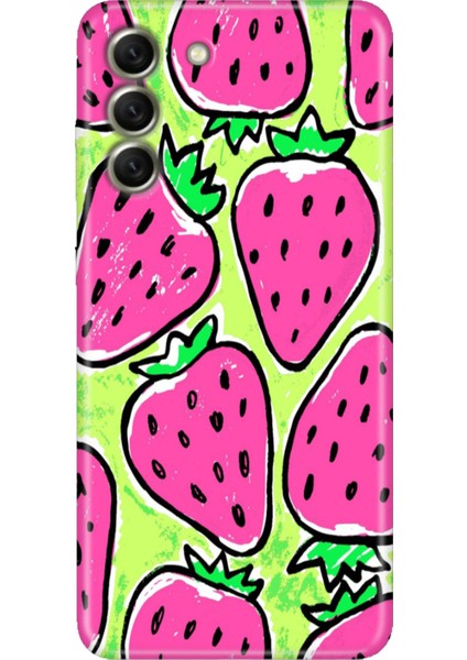 Samsung Galaxy S21 Fe Kılıf Desenli Kapak Renkli Tpu Uv Çilek