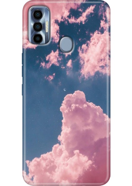 Tecno Spark 7 Pro Kılıf Renkli Silikon Pembe Bulut