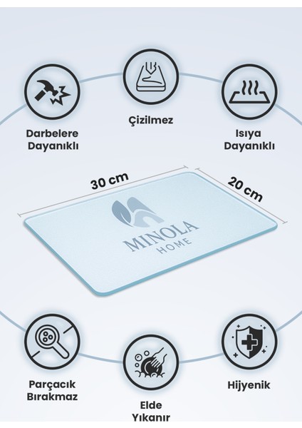Temperli Cam Kesme Tahtası Sunum Tahtası Cam Doğrama Tahtası Antibakteriyel Oval Kenarlı