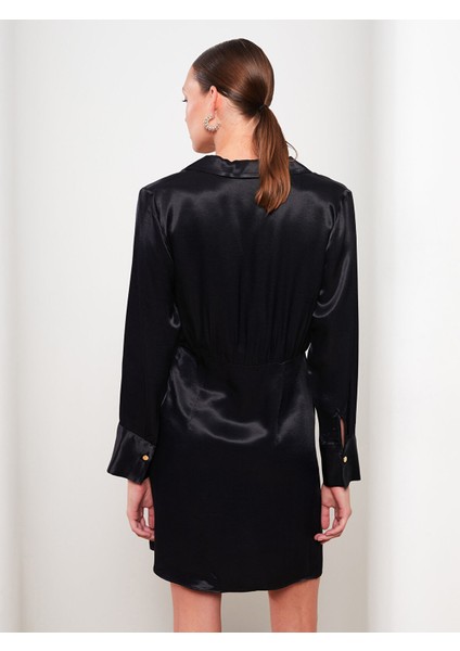 Yeni Sezon Gömlek Yaka Düz Uzun Kollu Saten Elbise indirimleri