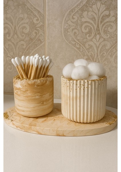 Beton Oval Tepsili 2’li Fırçalık & Pamukluk Seti fiyatları