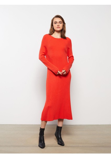 Yeni Sezon Bisiklet Yaka Düz Uzun Kollu Triko Elbise