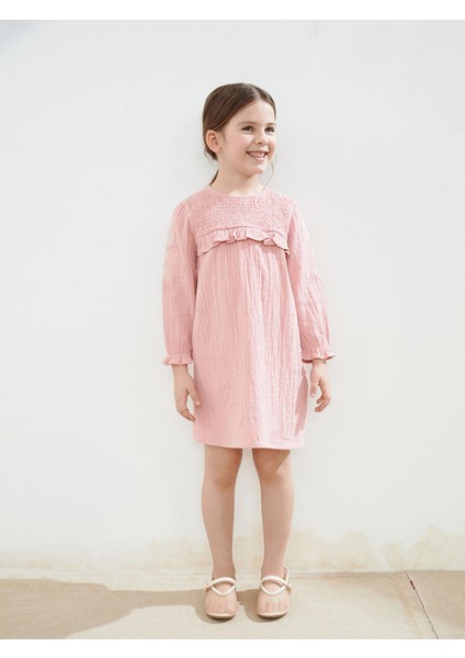 Yeni Sezon Bisiklet Yaka Kız Çocuk Müslin Elbise