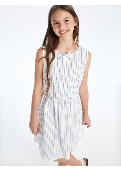 Yeni Sezon Bisiklet Yaka Çizgili Kız Çocuk Elbise