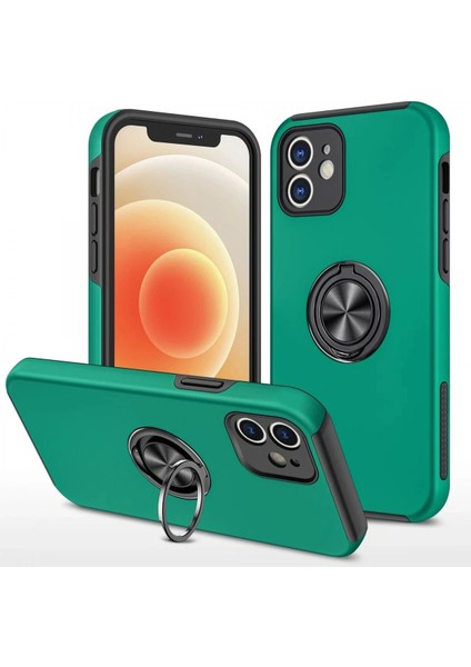iPhone 12 Kılıf Elit Yüzüklü Kapak - Yeşil