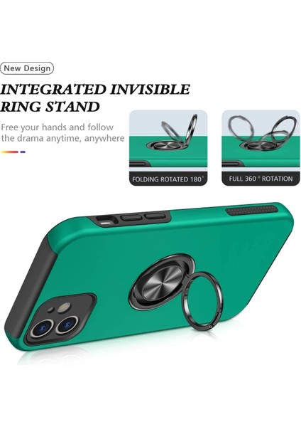 iPhone 12 Kılıf Elit Yüzüklü Kapak - Yeşil modelleri