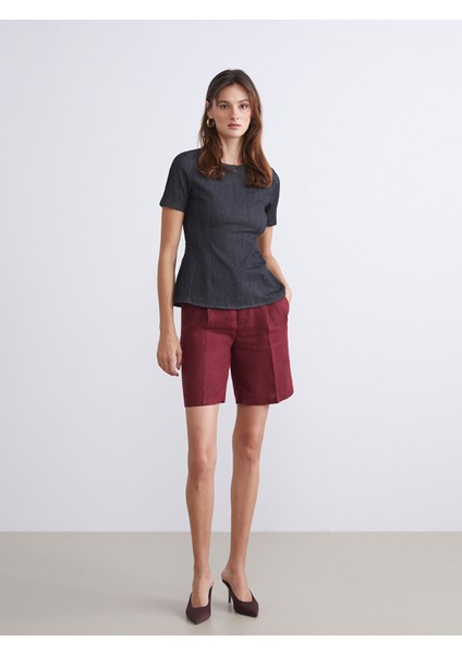 Yeni Sezon Loose Fit %100 Keten Kadın Pileli Şort