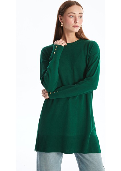 Yeni Sezon Bisiklet Yaka Düz Uzun Kollu Kadın Triko Tunik