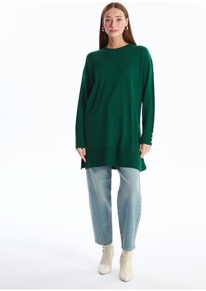 Yeni Sezon Bisiklet Yaka Düz Uzun Kollu Kadın Triko Tunik modelleri