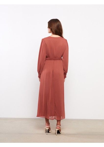 Yeni Sezon Bağlamalı Yaka Düz Uzun Kollu Şifon Kadın Elbise indirimleri