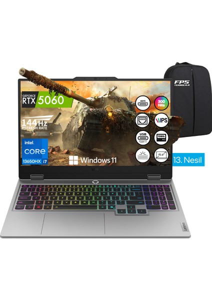 Loq 15IRX10 İ7-13650HX RTX5060 100W 48GB Ram 2tb SSD 15.6" Fhd IPS 144Hz W11 Taşınabilir Bilgisayar