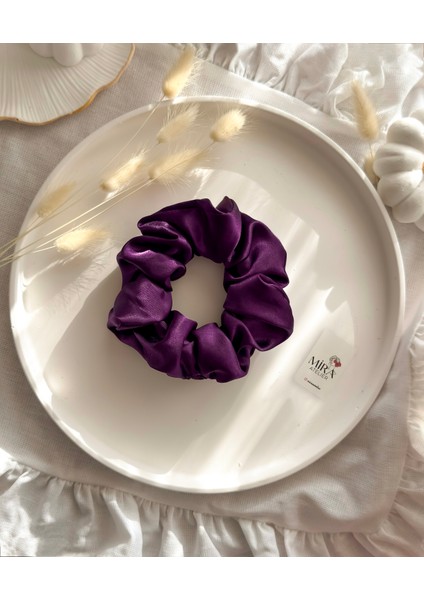 Kadın Saten Toka - Mor Tutku – Tekli Lüks Lastik Model Scrunchie
