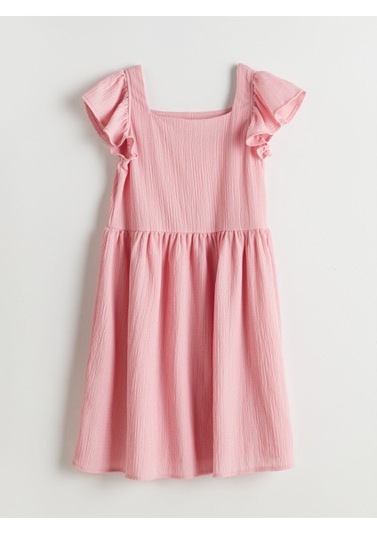 Yeni Sezon Düz Fırfırlı Kız Çocuk Elbise