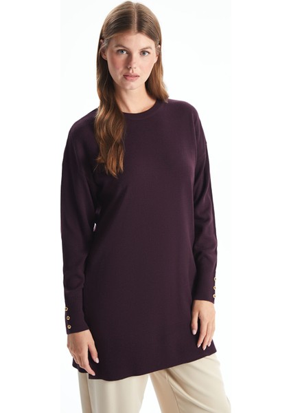 Yeni Sezon Bisiklet Yaka Düz Uzun Kollu Kadın Triko Tunik