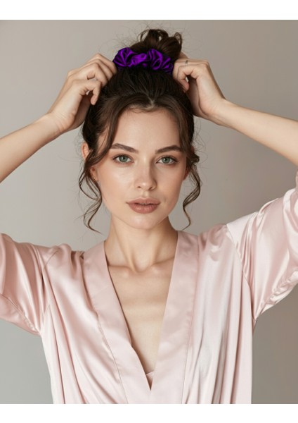 Kadın Saten Toka - Mor Tutku – Tekli Lüks Lastik Model Scrunchie fırsatları