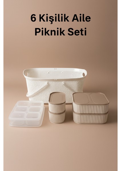 6 Kişilik Aile Piknik Seti – Saklama Kabı Seti + Büyük Piknik Sepeti (12 Parça) fiyatları