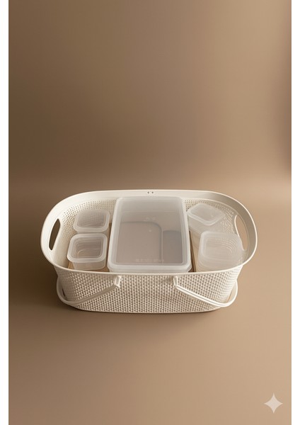 6 Kişilik Aile Piknik Seti – Saklama Kabı Seti + Büyük Piknik Sepeti (12 Parça)