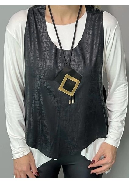 Mdb Kadın Siyah Deri Yelekli Kolye Dahil Üçlü Takım indirimleri